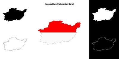 Kapuas Hulu blank outline map set vector