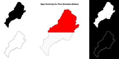 Ogan Komering Ulu Timur blank outline map set vector