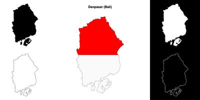 Denpasar blank outline map set vector