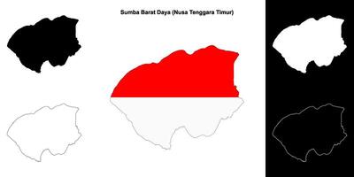 Sumba Barat Daya blank outline map set vector