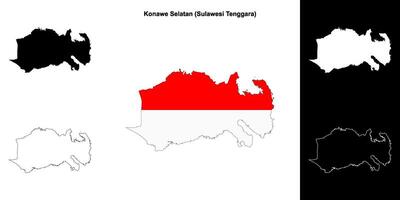 Konawe Selatan blank outline map set vector