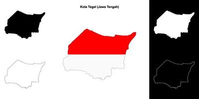 Kota Tegal blank outline map set vector