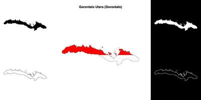 Gorontalo Utara blank outline map set vector