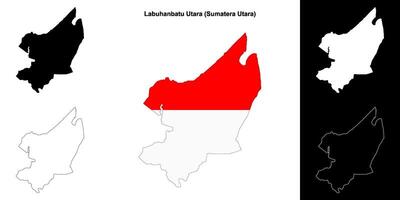 Labuhanbatu Utara blank outline map set vector