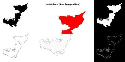 Lombok Barat blank outline map set vector