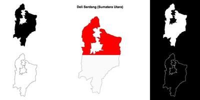 Deli Serdang blank outline map set vector