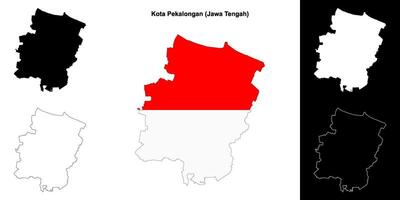 Kota Pekalongan blank outline map set vector