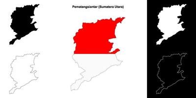 Pematangsiantar blank outline map set vector