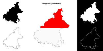 Trenggalek blank outline map set vector