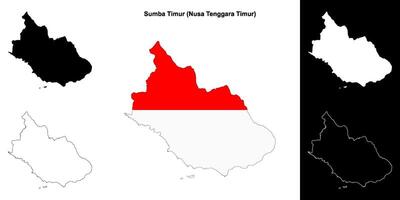 Sumba Timur blank outline map set vector