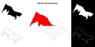 Batu Bara blank outline map set vector