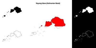 Kayong Utara blank outline map set vector