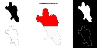 Kota Bogor blank outline map set vector