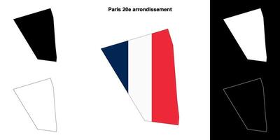Paris 20e arrondissement arrondissement outline map set vector