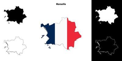Marseille arrondissement outline map set vector