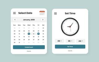 Modern Date and Time Selection UI Kit Design for Mobile and Web Applications vector