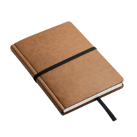 A simple brown notebook with a black elastic band, perfect for notes and sketches. png