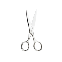 A pair of silver scissors on a plain background for crafting and office use. png