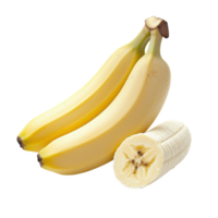 Fresh bananas and a sliced banana showcasing their bright color and appealing texture. png