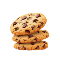 Delicious chocolate chip cookies stacked, perfect for dessert or snacking. png