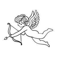 A young boy is creating a drawing of a young man with wings and an arrow. The drawing is of a young man with wings and an arrow, and it is a representation of a romantic or magical theme vector