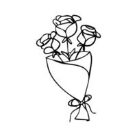 A bunch of roses is placed inside a white paper wrapper. The roses are positioned in the middle of the bouquet, with the white paper surrounding them. The arrangement is simple and elegant vector