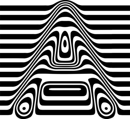 Liquified letter A, 3d striped sign, optical illusion font for opart style logo and monogram. typographic design