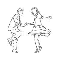 a drawing of a couple dancing in the 1950s vector
