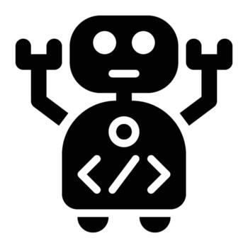 robot software, codificación glifo sólido icono vector
