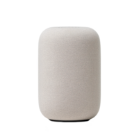 Modern smart speaker in soft fabric finish, perfect for home audio and smart home setup. png