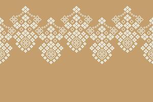 White cream brown background color with ethnic pattern Cross stitch background motif pixel art. vector