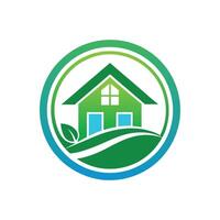 A green house with a green leaf on it vector