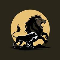 Lion and lioness on the moon background vector
