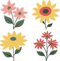 Four different flowers in different colors vector