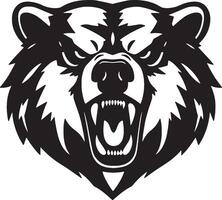 A black and white bear head with its mouth open vector