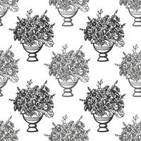 Seamless pattern with garden vases and flower bouquet. Monochrome floral design for fabric, textile, wrapping paper vector