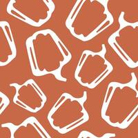 seamless autumn pattern with convex round pumpkins drawn by contour placed chaotically on a pastel orange background vector