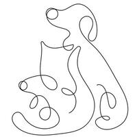 a logo for a veterinary clinic consisting of the image of a dog, a cat and a rat drawn with one line in the style of line art vector