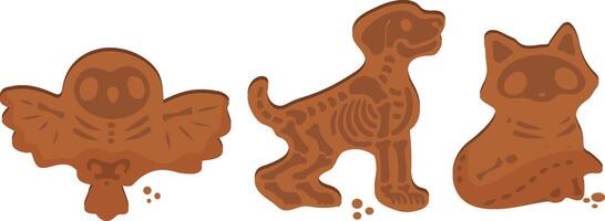 set with gingerbread cookies for Halloween with the design of a skeleton of a dog, an owl, a fox and round crumbs vector