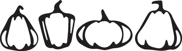 set of logos of autumn pumpkins of various shapes drawn in black outline in abstract style vector
