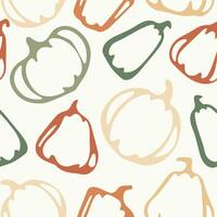 seamless autumn pattern of pumpkins of various shapes of pastel outline placed randomly, for packaging or posters vector
