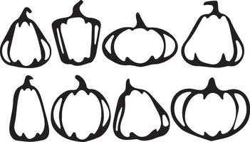 big set of autumn pumpkins logos drawn with curved contours in abstract style vector