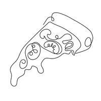 simple logo drawn with one line, fast food namely a piece of pizza with cheese, olives and mushrooms vector