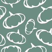 seamless autumn pattern with oval pumpkins drawn with a white outline placed randomly on a blue background vector