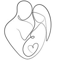 logo is drawn with different, thin lines that form a pattern of a couple of people, where the woman is pregnant and where the pregnant belly is, a line in the shape of a heart vector