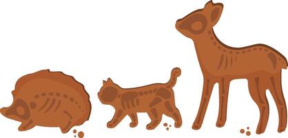 set with gingerbread for the Halloween holiday with the design of the skeleton of a deer, a cat, a hedgehog and round crumbs vector