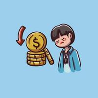 Sad Character with Declining Coins vector