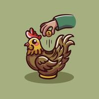Hand Inserting Coin into Chicken Moneybox vector