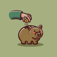 Hand Inserting Coin into Piggy Bank vector