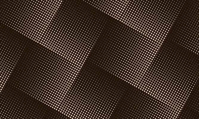 Yellow halftone square pixels pattern. retro geometric dark background.